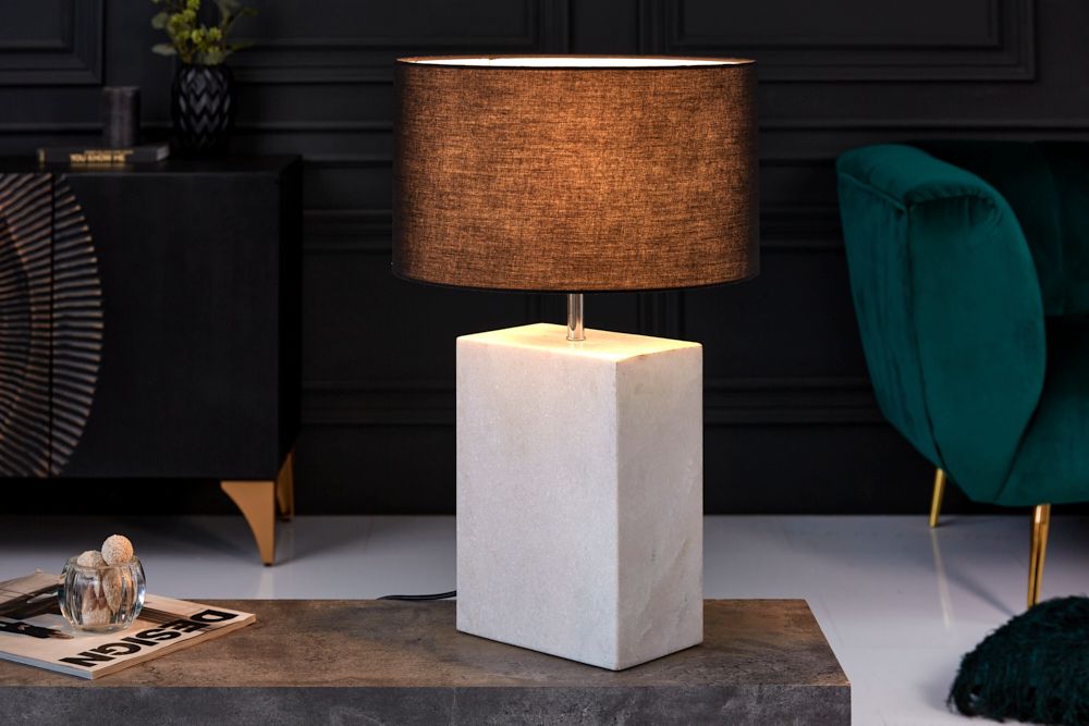 Design Tischlampe NOBLE 55cm weiß Marmorfuß Stoffschirm