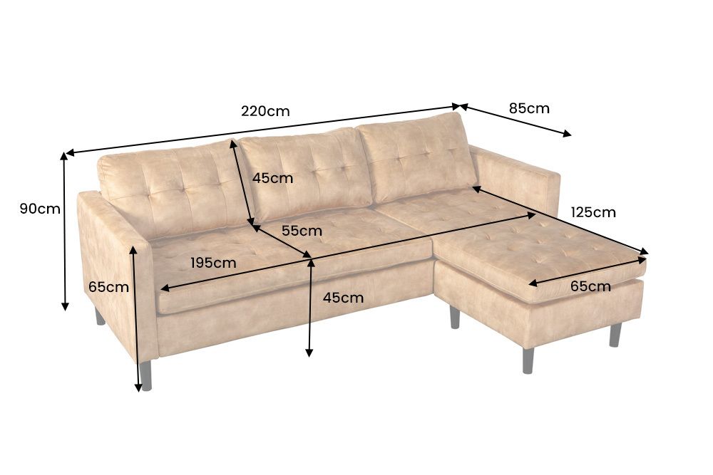 Ecksofa STOCKHOLM 220cm senfgelb Samtstoff Federkern 3-Sitzer-Sofa