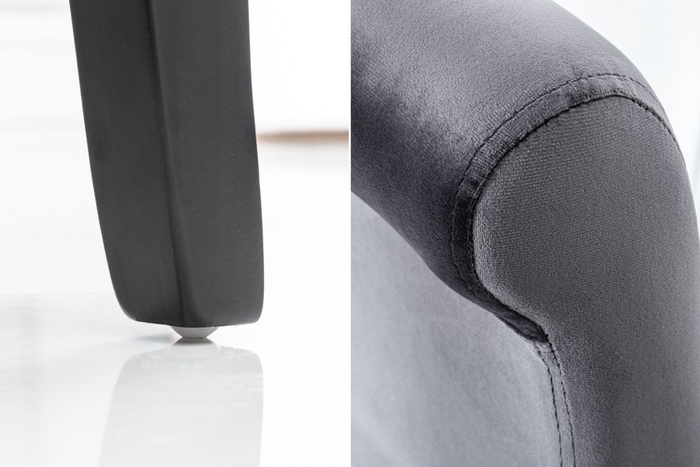 Design Stuhl CASA grau Samt mit Zierknöpfen Massivholzbeine
