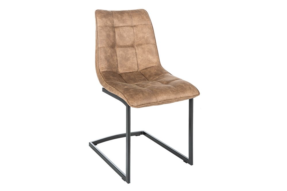 Design Freischwinger Stuhl MIAMI taupe antik Microfaser Metallgestell matt schwarz