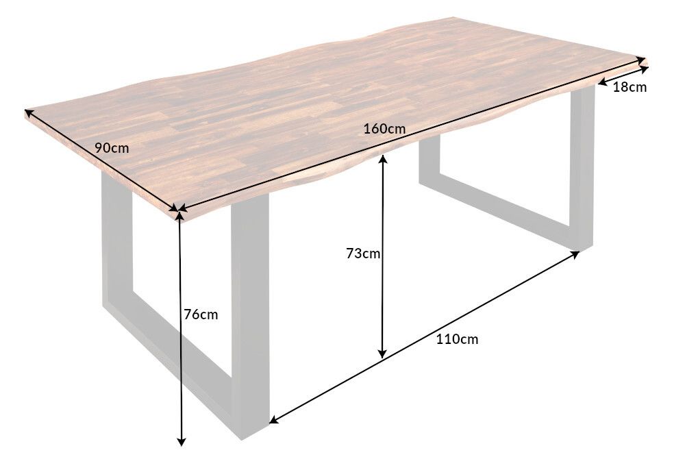 Massivholz Esstisch GENESIS 160cm natur anthrazit Akazie Baumkante Industrial Design