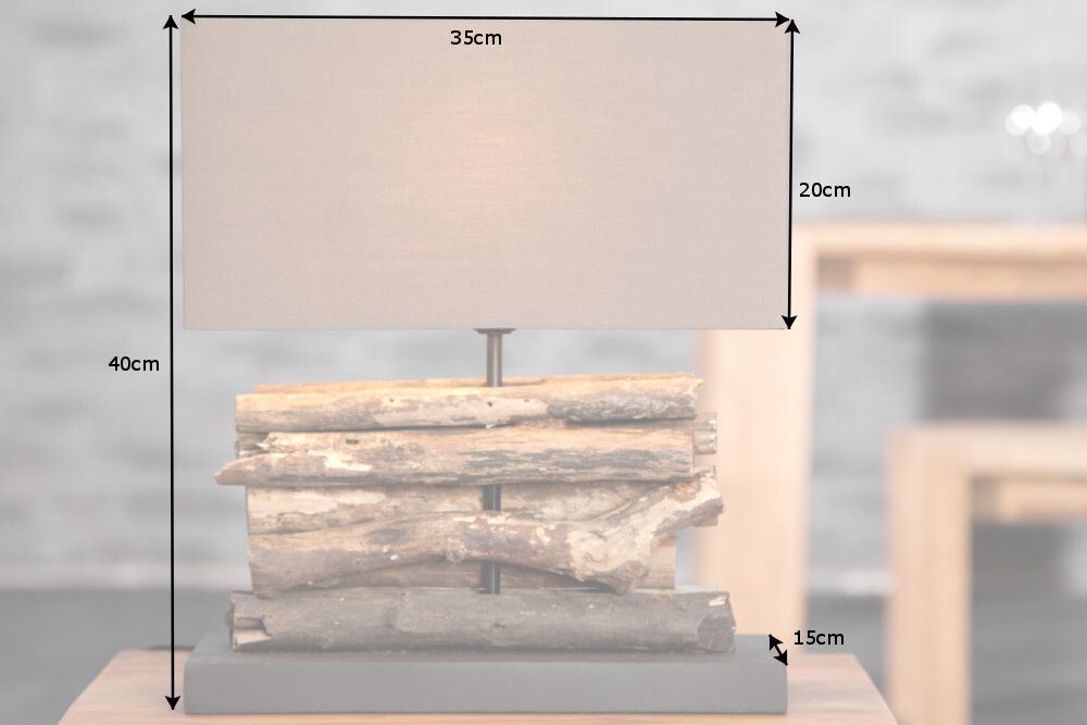 Handgefertigte Tischlampe PERIFERE 40cm braun Treibholz Leinenschirm