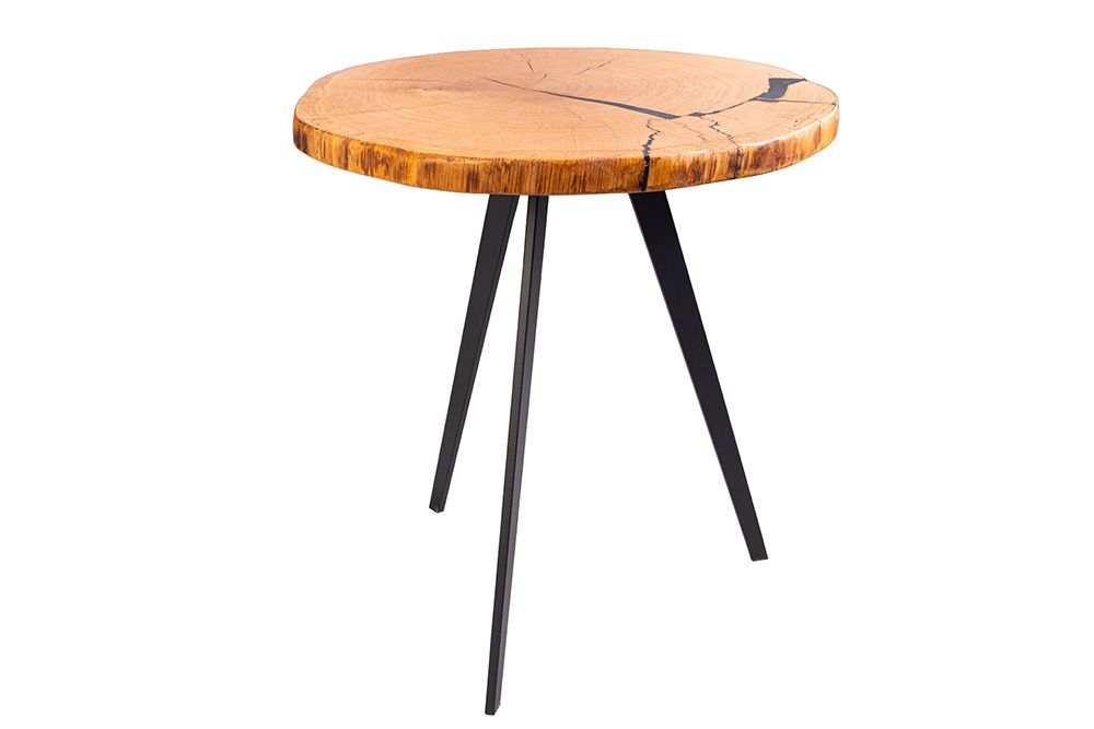 Runder Couchtisch ARBOR 55cm natur Eiche Massivholz schwarz Metall Beistelltisch