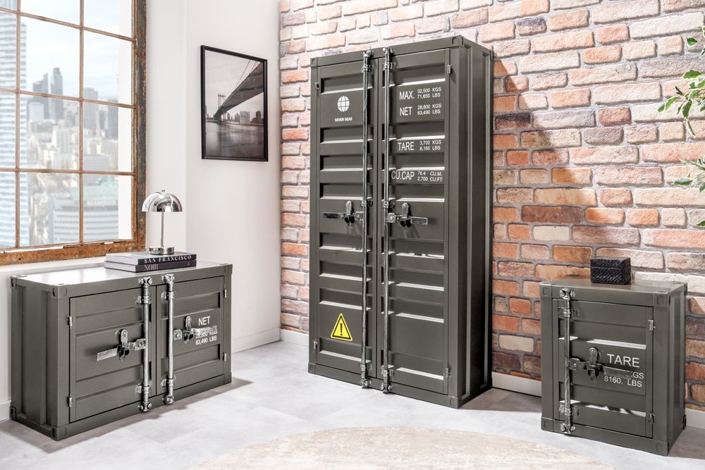 Container-Schrank GLOBETROTTER 80cm anthrazit Metall Couchtisch mit Flügeltüren Kommode