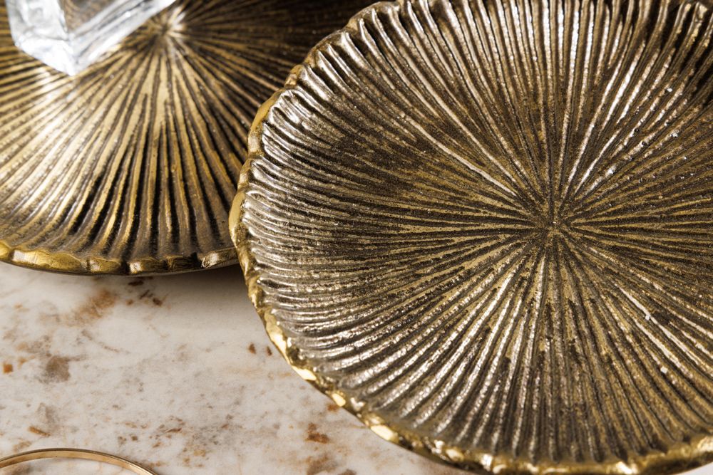 Handgefertigte XXL Deko Schale ABSTRACT LEAF 45cm gold Metall Aluminium Schmuckablage