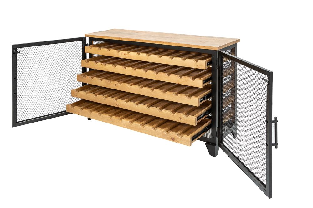 Industrial Weinschrank BODEGA 130cm recyceltes Pinienholz natur Weinregal für 55 Flaschen