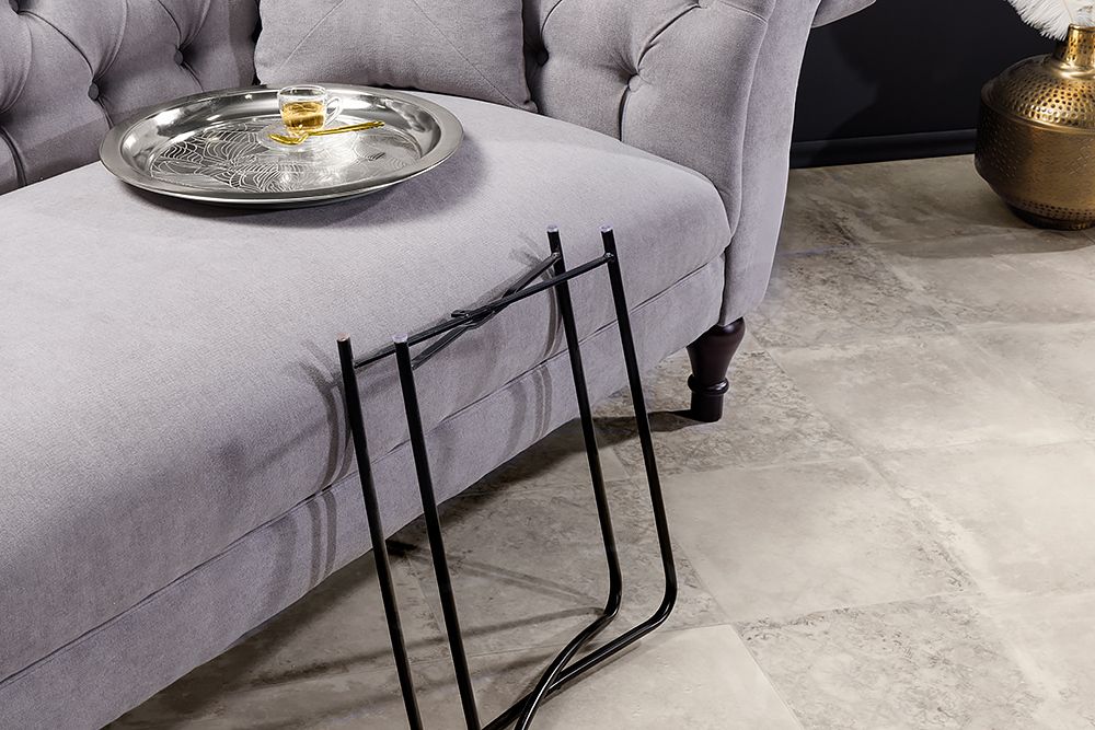 Orientalischer Beistelltisch CASABLANCA 50cm silber schwarz Tablett abnehmbar klappbar
