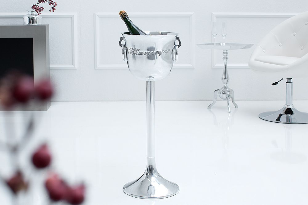 Eleganter Sektkühler CHAMPAGNE 75cm silber poliert Flaschenkühler