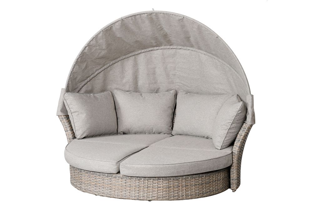 Drehbare Sonneninsel SEATTLE 195cm greige mit Sonnendach inkl. Kissen