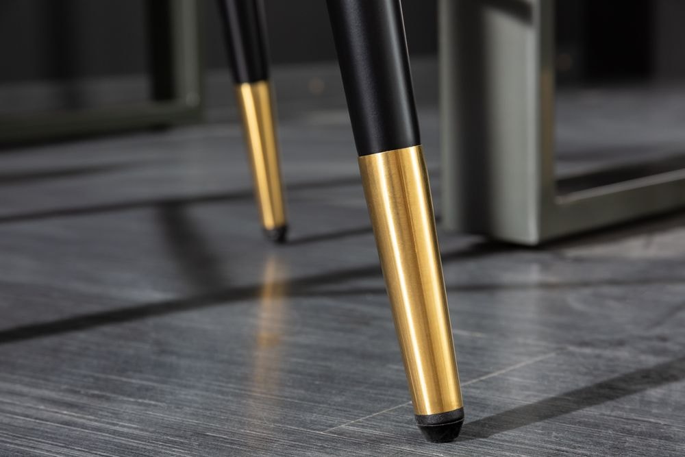Design Barhocker PARIS grau Samt mit Lehne Metall schwarz gold Ziersteppung