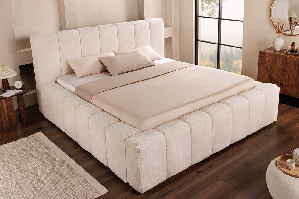 Boxbett SAVOY 180x200cm weiß Chenille Cremona mit Lattenrost und Stauraum