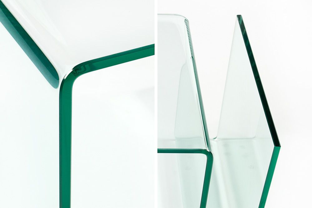 Extravaganter Glas Couchtisch FANTOME 50cm Beistelltisch mit Ablage für Magazine transparent