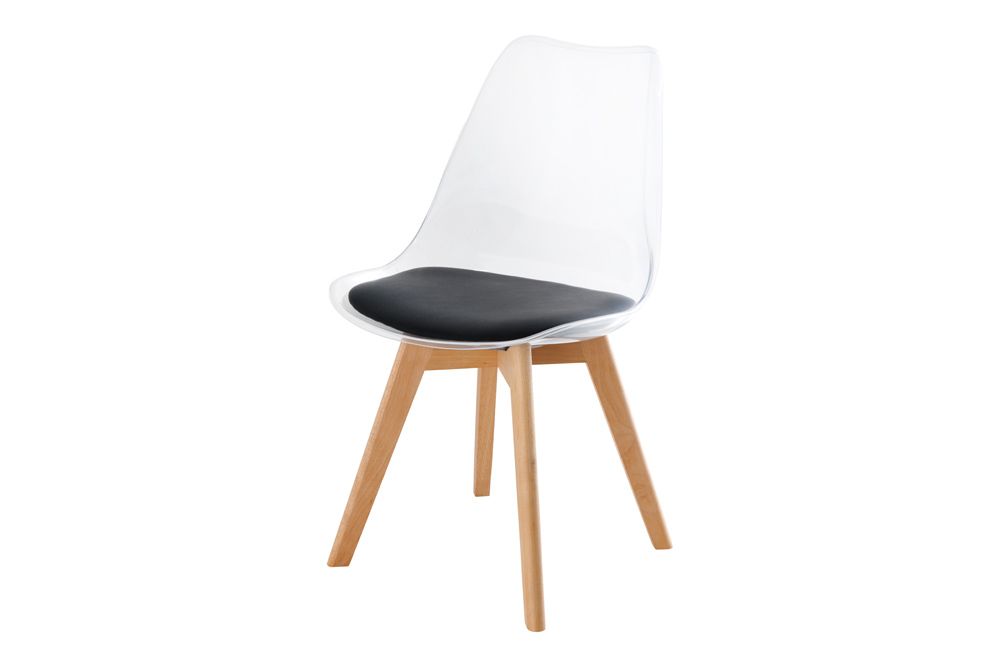 Design Stuhl SCANDINAVIA MEISTERSTÜCK transparent schwarz Kunststoff Buchenholz natur