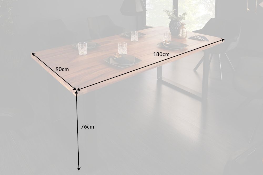 Massivholz Esstisch IRON CRAFT 180cm Sheesham stone finish Metallgestell schwarz