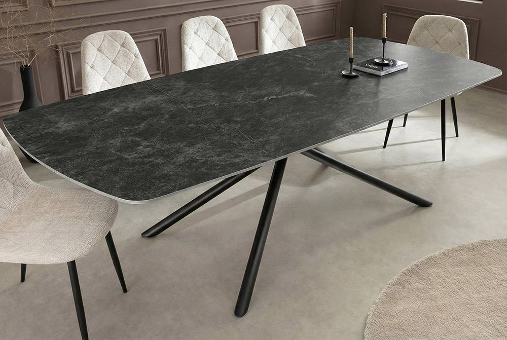 Design Esstisch OSAKA 160cm anthrazit Keramik schwarz Sterngestell Metall