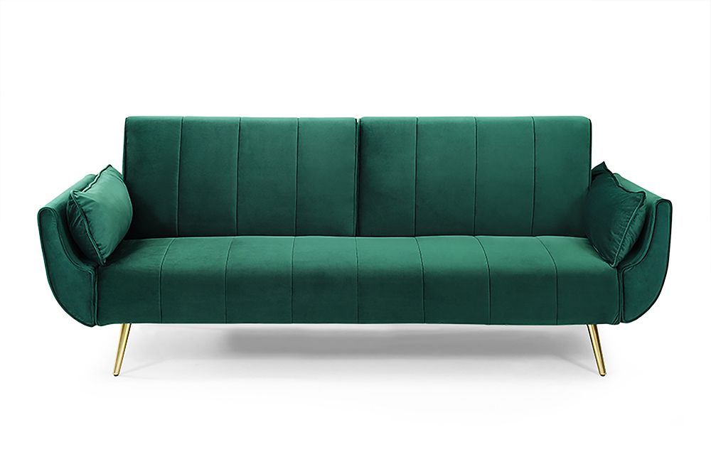 Retro Schlafsofa DIVANI 220cm smaragdgrün Samt goldene Metallfüße 3-Sitzer mit Bettfunktion