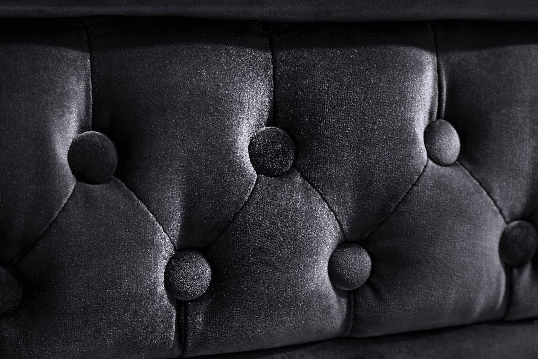 Barock Sofa CHESTERFIELD 205cm schwarz Samt Federkern Knopfheftung 3-Sitzer Couch