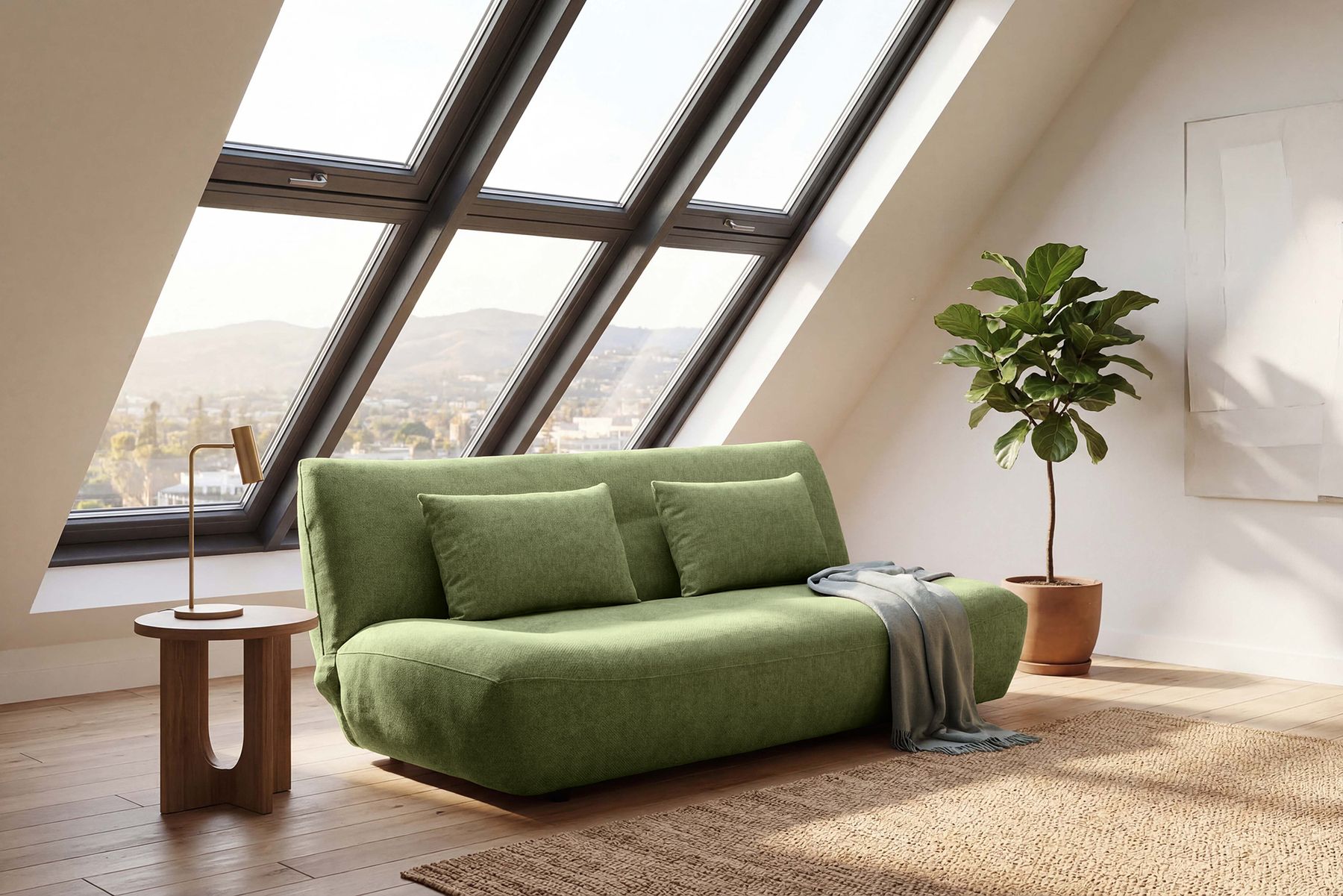 Modernes Schlafsofa ELYPSE 200cm grün Chenille 3-Sitzer Couch inkl. Kissen
