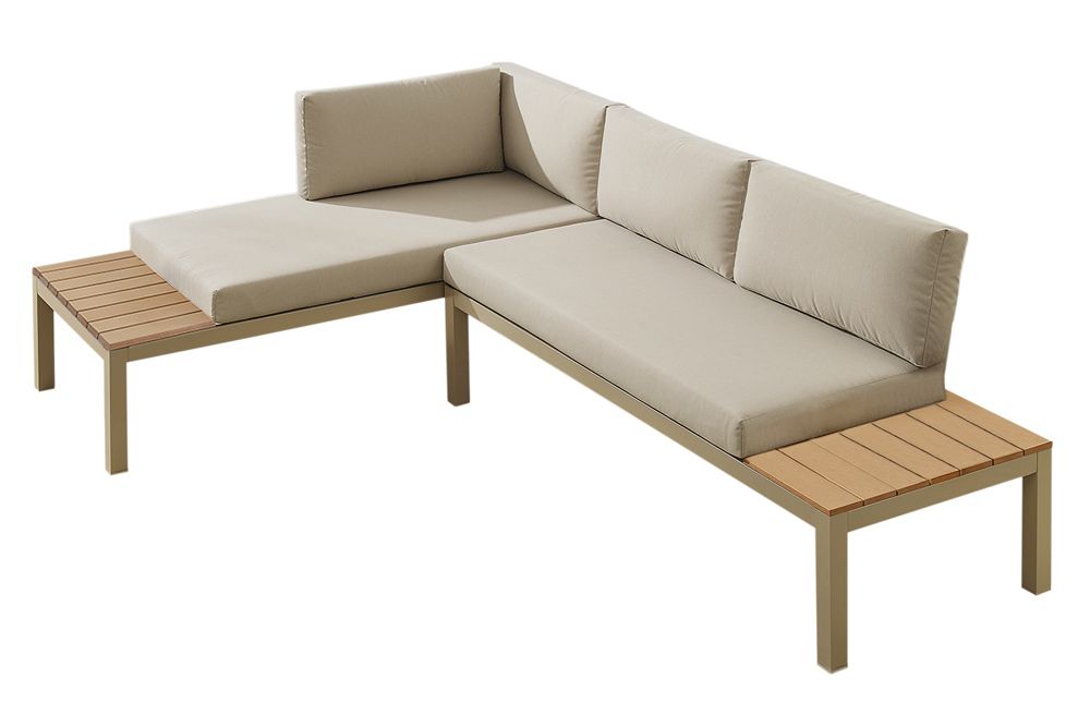 Modulare Garten Sitzgruppe ORLANDO LOUNGE 240cm champagner greige Aluminium wetterfest inkl. Kissen