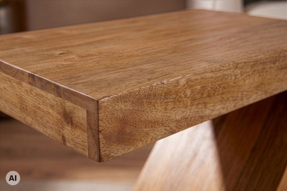 Massiver Beistelltisch Z 60cm braun honey finish Mangoholz Z-Form handmade