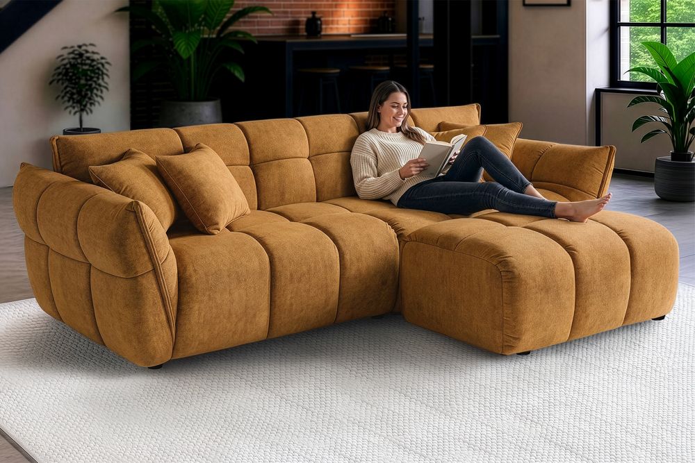 XXL Sofa CLOUD 260cm senfgelb Vogue Samtstoff Bigsofa Federkern inkl. Kissen