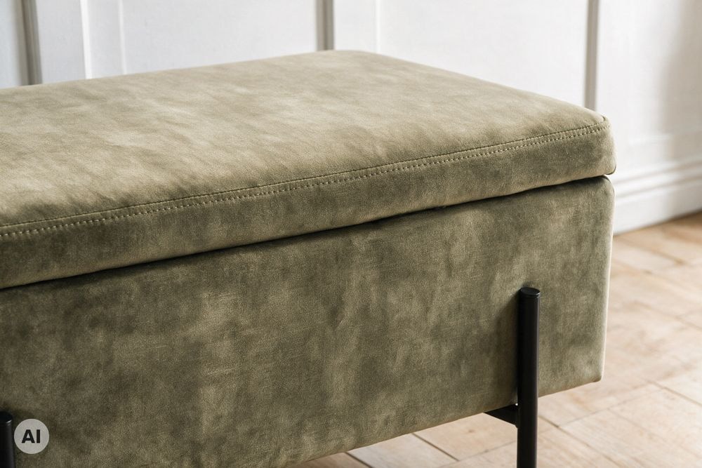 Truhenbank LOFT 100cm grün Samt Sitzbank mit Stauraum schwarz Metall