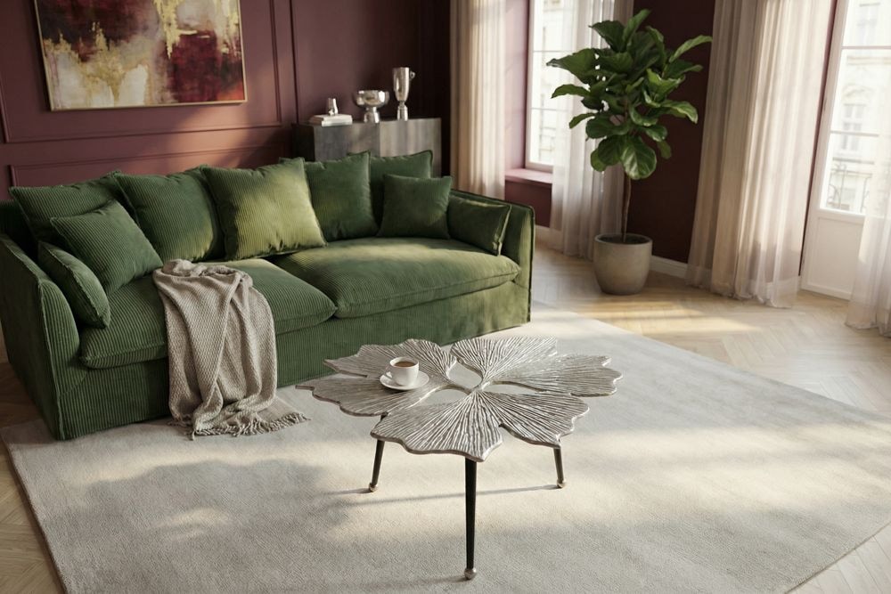 Dekorativer Couchtisch GINKGO LEAFS 75cm silber handmade Metall