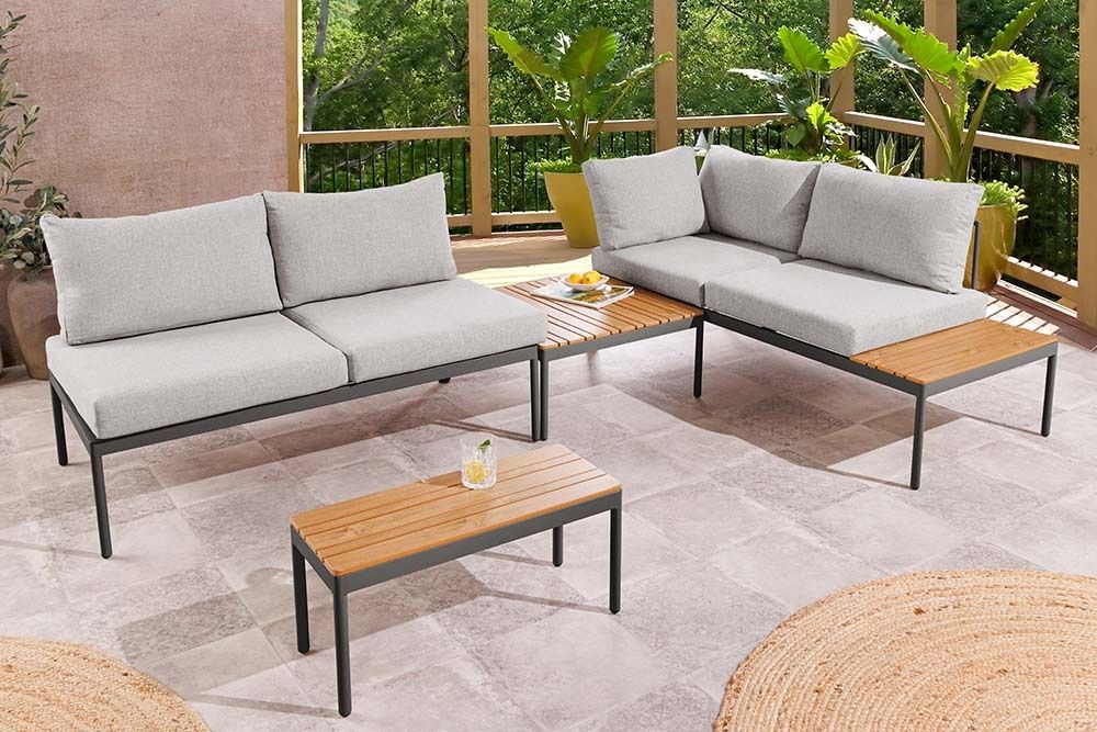 Outdoor Lounge MOBILE MODULAR anthrazit hellgrau Garten-Sitzgruppe inkl. Tisch und Kissen