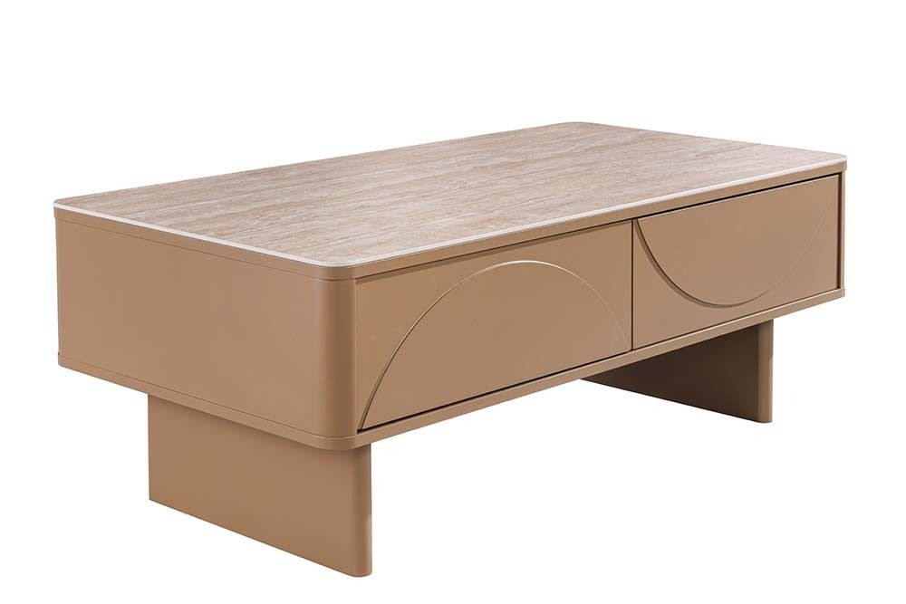 Design Couchtisch SAVOY 120cm grau beige greige Keramik Travertin mit Schublade