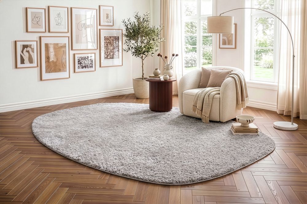 Design Teppich ORGANIC 350x240cm creme Hochflor Indoor-Teppich organische Form