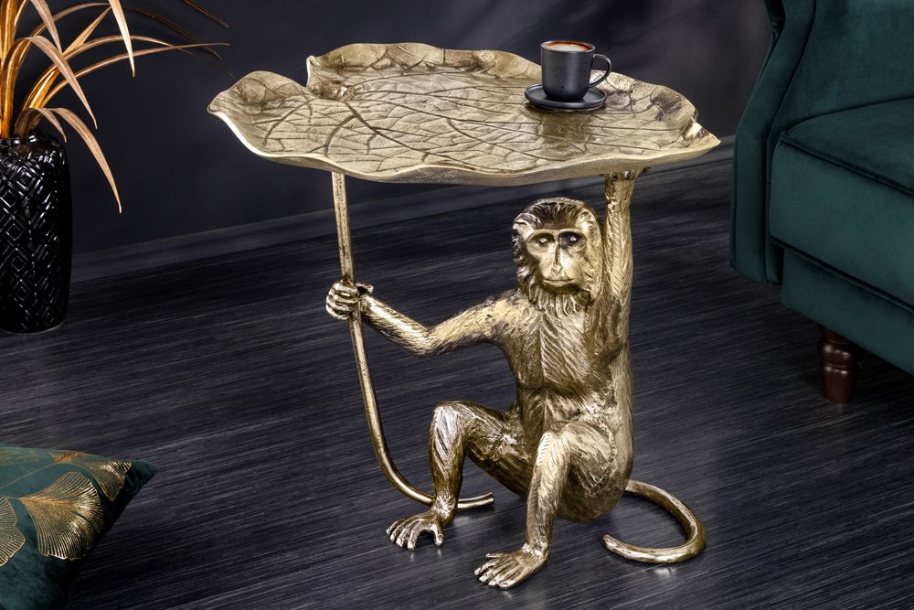 Design Beistelltisch WILDLIFE MONKEY 60cm gold antik Metall handmade