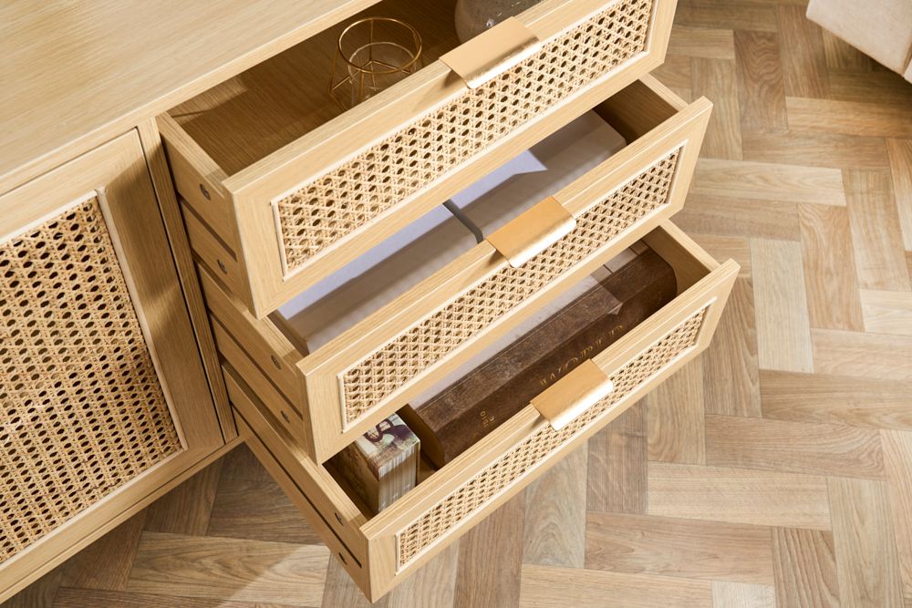 Design Sideboard VIENNA 155cm Wiener Geflecht Rattan Kommode mit Schubladen