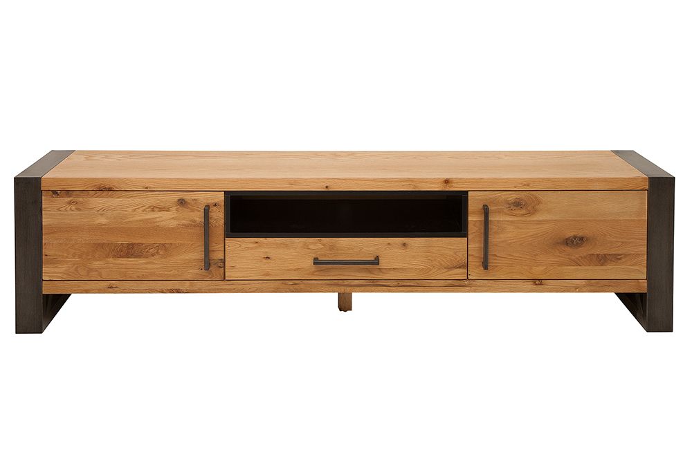Massives TV-Board THOR 200cm Wild Eiche geölt Lowboard im Industrial Design