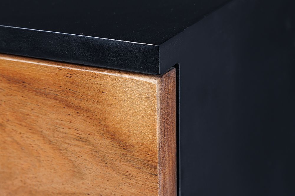 Massivholz Highboard GRAND ACACIA 120cm braun Akazie mit LED-Beleuchtung Baumkante