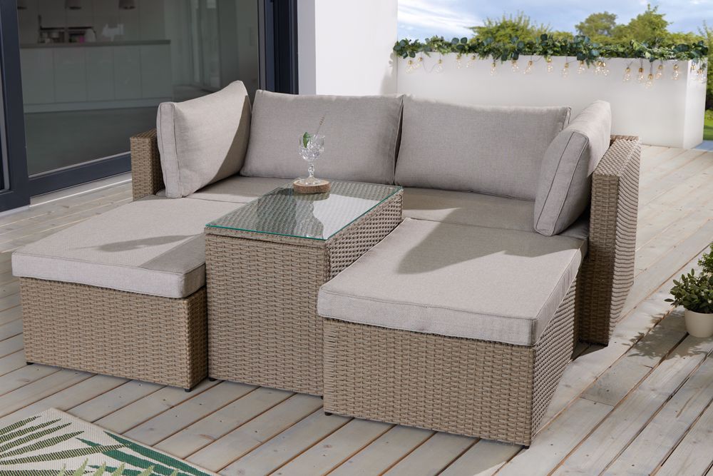 Outdoor Gartenlounge Set XXL MODULAR natur Polyrattan Sitzgruppe wetterfest inkl. Kissen