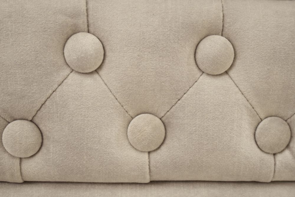 Chesterfield Sessel 110cm Samt champagner beige mit Knopfheftung und Federkern