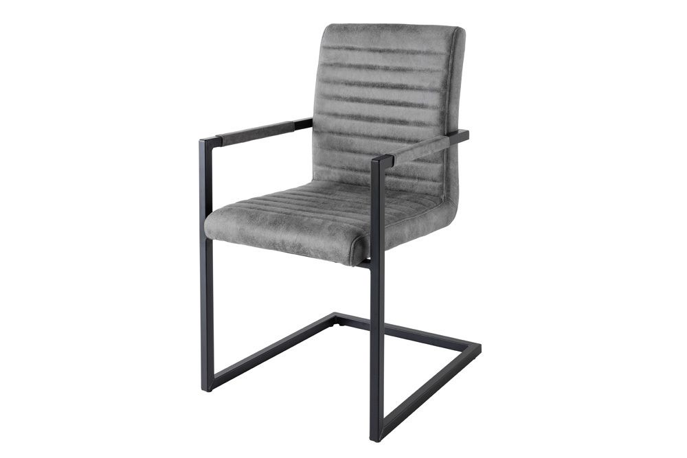 Industrial Freischwinger Stuhl LOFT vintage grau Microfaser mit Armlehne Eisengestell