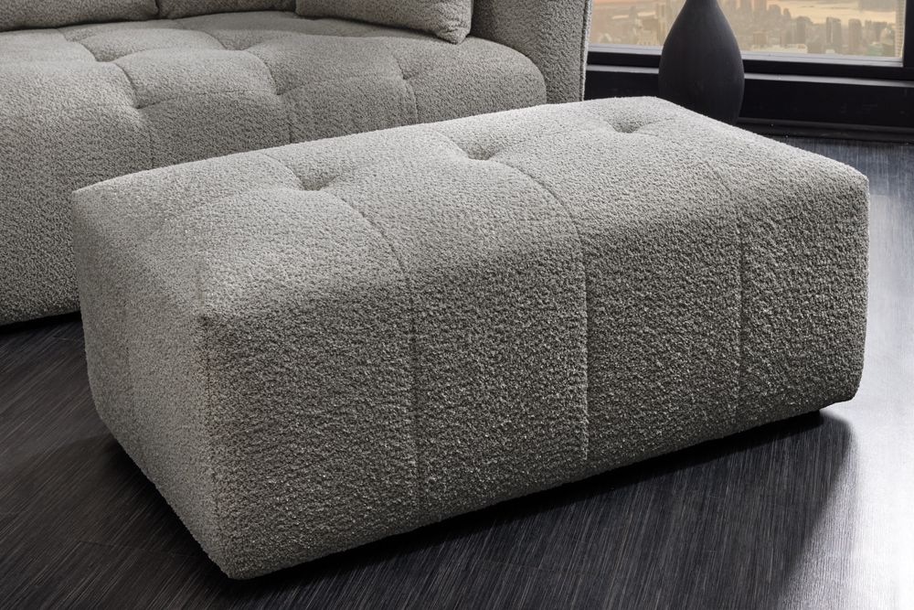 Moderner Hocker ROYAL 120cm grau Bouclé Federkern Sitzhocker Fußhocker