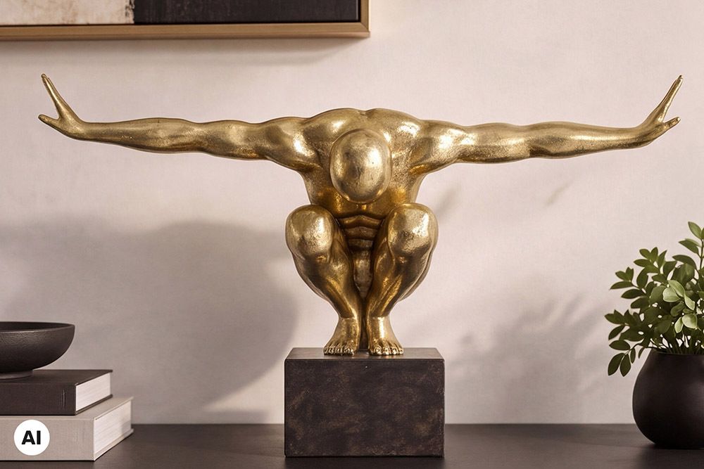 Deko-Figur HIGH DIVER 50cm gold schwarz handmade Athleten-Skulptur