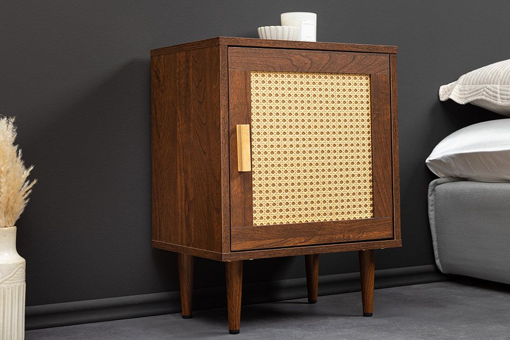 Design Nachttisch VIENNA 60cm braun Wiener Geflecht Beistelltisch mit Stauraum