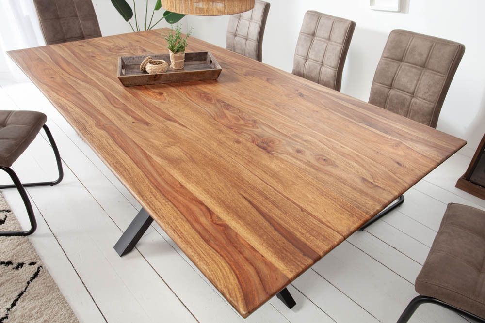 Massivholz Esstisch GALAXIE 200cm braun Sheesham stone finish Industrial Design
