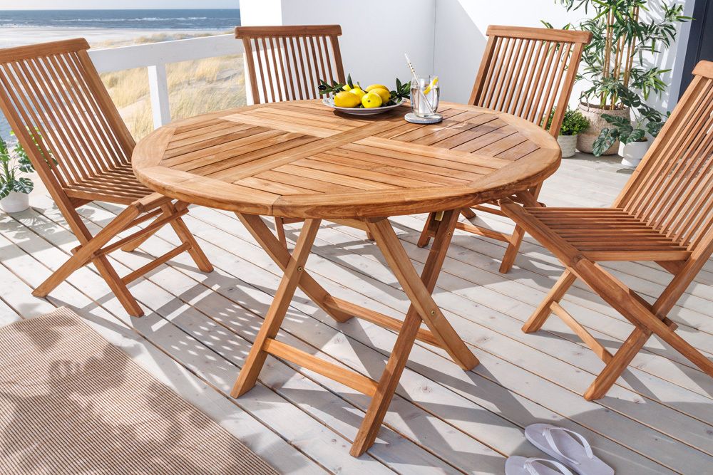 Massiver Gartentisch EMPIRE TEAK 100cm natur Teakholz rund klappbar Outdoor Balkontisch