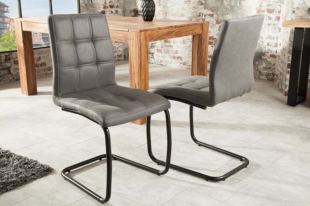 Industrial Freischwinger Stuhl MODENA vintage grau mit Ziersteppung