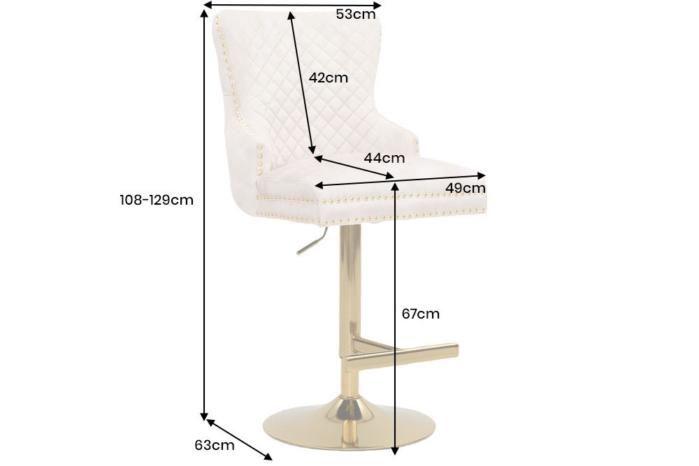 Höhenverstellbarer Barhocker CASTLE DELUXE beige Samt gold Edelstahl mit Löwenkopf