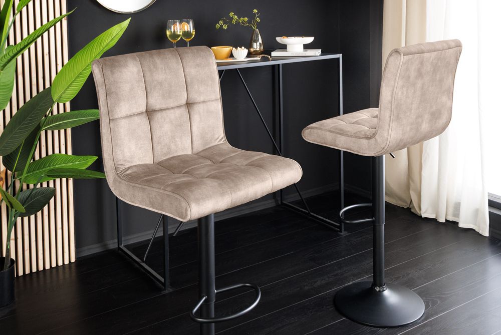 Höhenverstellbarer Barhocker MODENA champagner beige Samt Metall schwarz drehbar