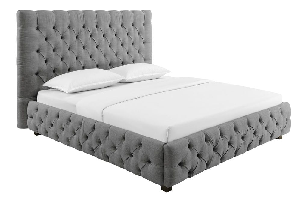 Design Boxbett PARIS 180x200cm grau Leinen Chesterfield Doppelbett
