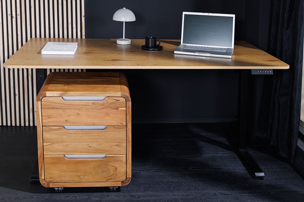 Massiver Rollcontainer CUBUS 60cm braun Akazienholz honey finish drei Schubladen