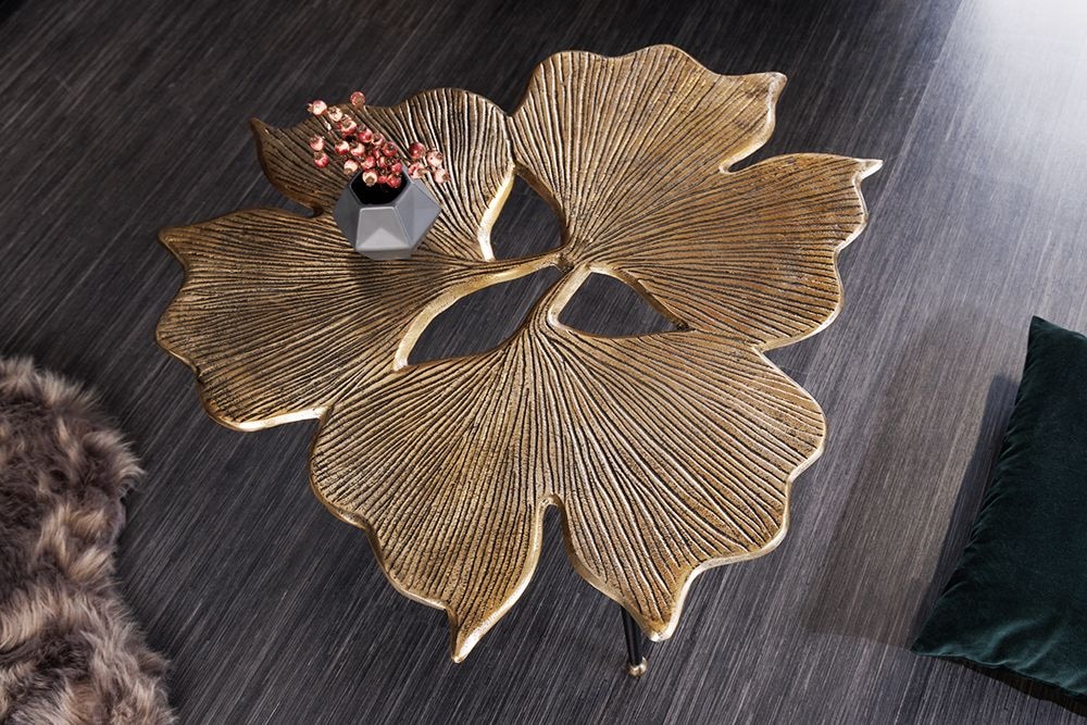 Dekorativer Couchtisch GINKGO LEAFS 75cm gold handmade Metall
