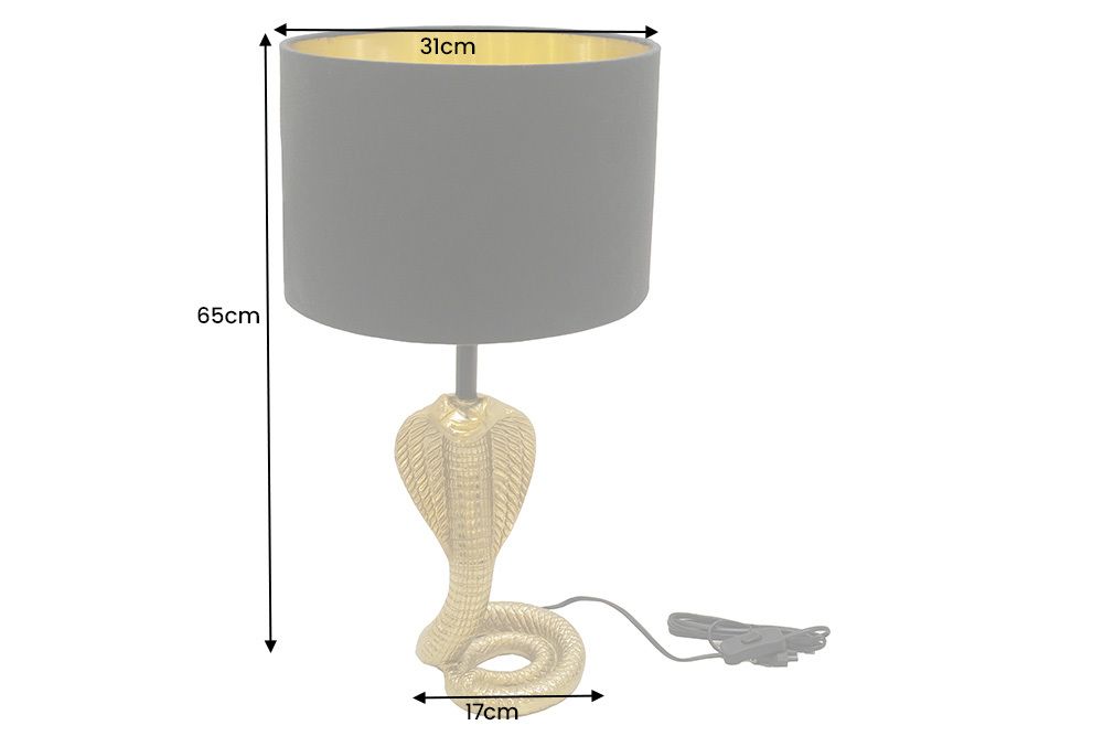 Design Tischlampe COBRA 65cm gold Schlangen Skulptur schwarzer Stoffschirm