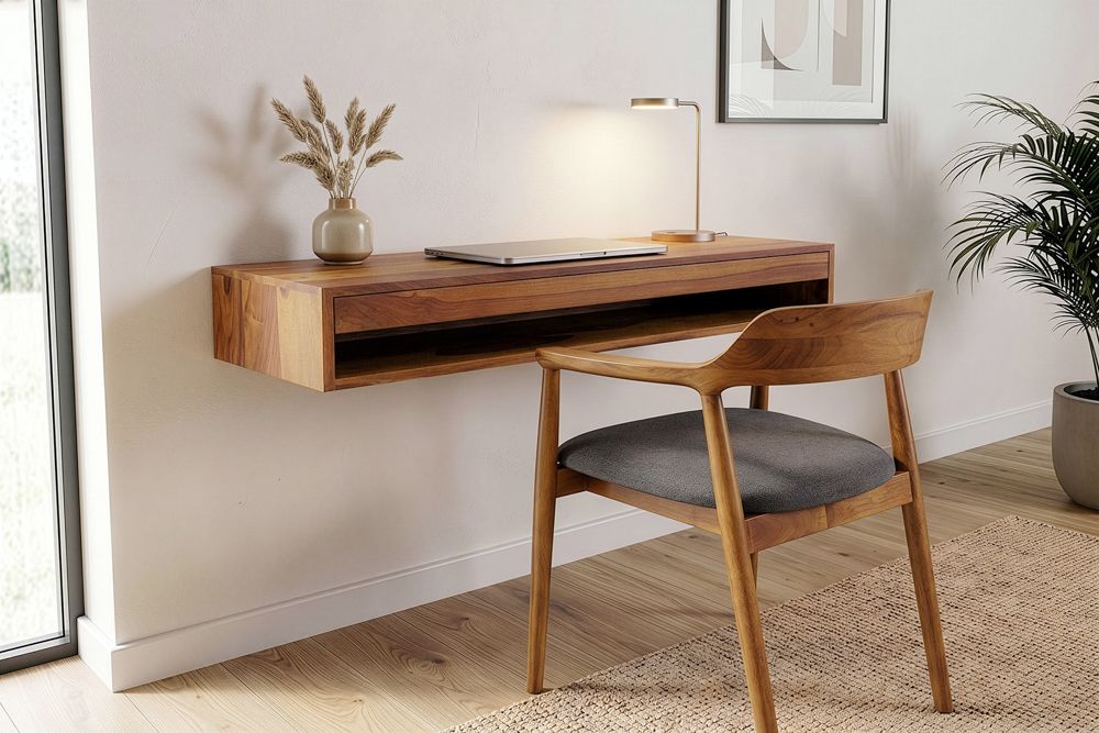 Hängender Konsolentisch PURE 100cm braun Sheeshamholz stone finish Schreibtisch